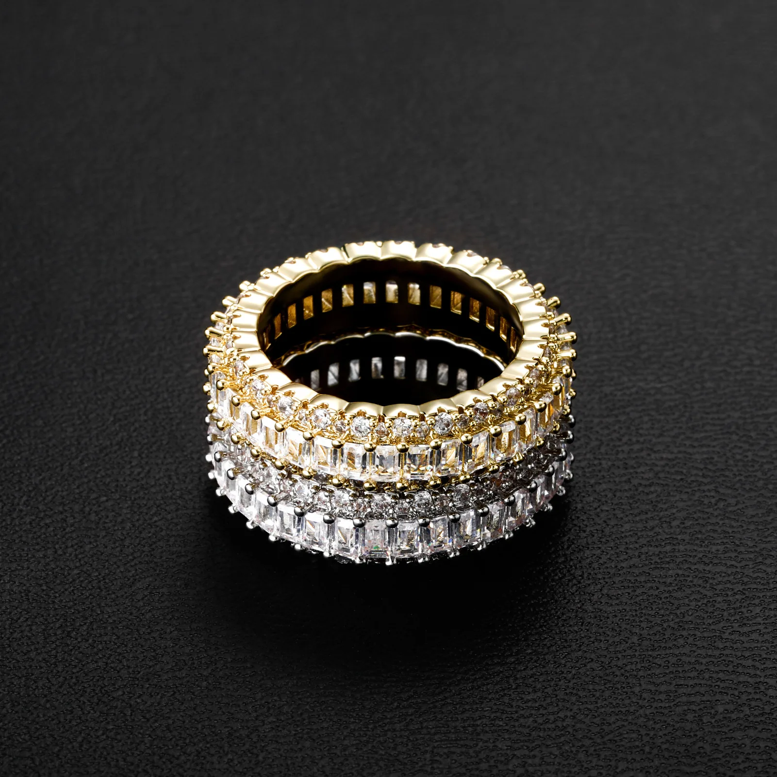 TOP ICY jewelry wholesale new brass cz  hip hop iced out gold plated White gold mens diamond iced out rings baguette cz ring