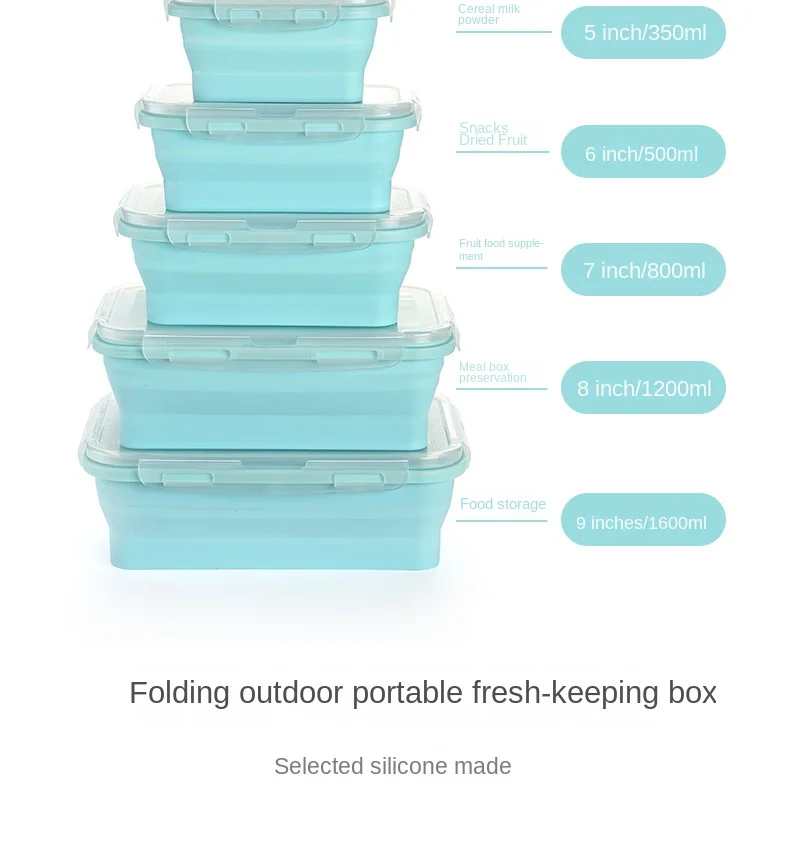 Folding Silicone Lunch Box Portable Crisper Microwave Oven Bento Box Plastic Square Lunch Box Refrigerator Storage Box Wholesale
