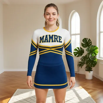 Customizable Navy Blue Orange Sideline Cheer Set Girls' Youth Polyester Cheerleading Dancing Uniforms OEM Service Printed Style