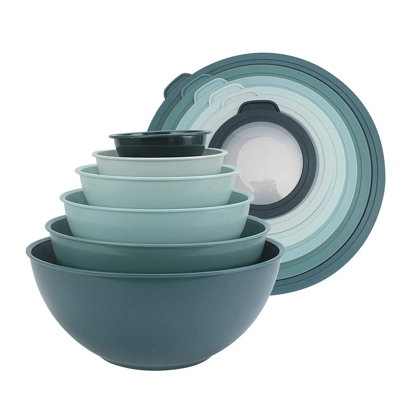 Mixing Bowls with TPR Lids - 12 Piece Plastic Nesting Bowls Set includes 6 Prep Bowls and 6 Lids Microwave Safe