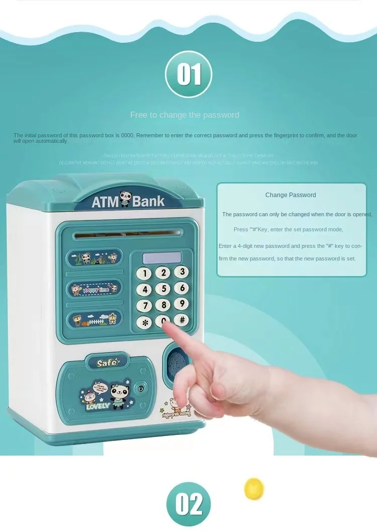 Automatic Induction Roll Money ATM Large Capacity Simulation Intelligent Electronic Fingerprint Password Suitcase Coin Bank