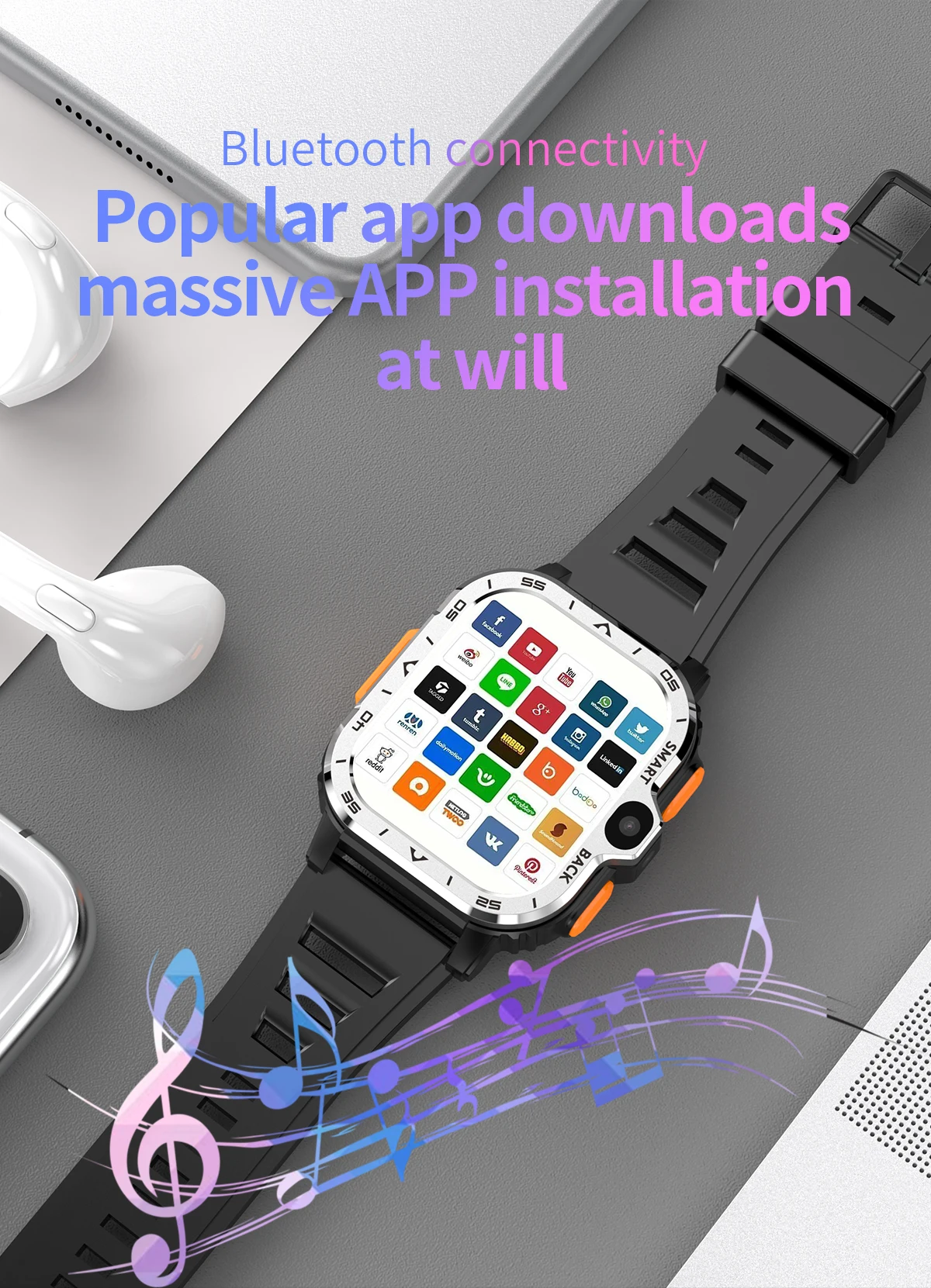 Smart Watch 2024 64GB ROM 4GB RAM Sim Quad Core CPU 4G Smartwatch 2.03 Inch HD Screen WIFI PGD Smart Watch with Camera