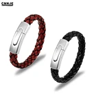 Genuine Jewelry Unique Design Charm Men Red Genuine Leather Bracelet Stainless Steel Jewelry