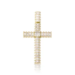 Hip hop Jewelry Sterling Silver Long Chain Jesus cross pendant Rhinestone Crystal full diamond Pendant Men Jesus Cross Necklace