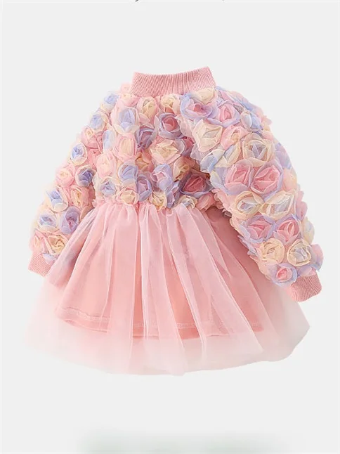 Fancy style kid girls baby tutu dresses beautiful party birthday dress flowers decoration for summer