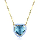 Silver 925 Sterling Silver Necklace Classic Fashion Exclusive Blue Enamel Heart Shaped Woman For Heart Necklace