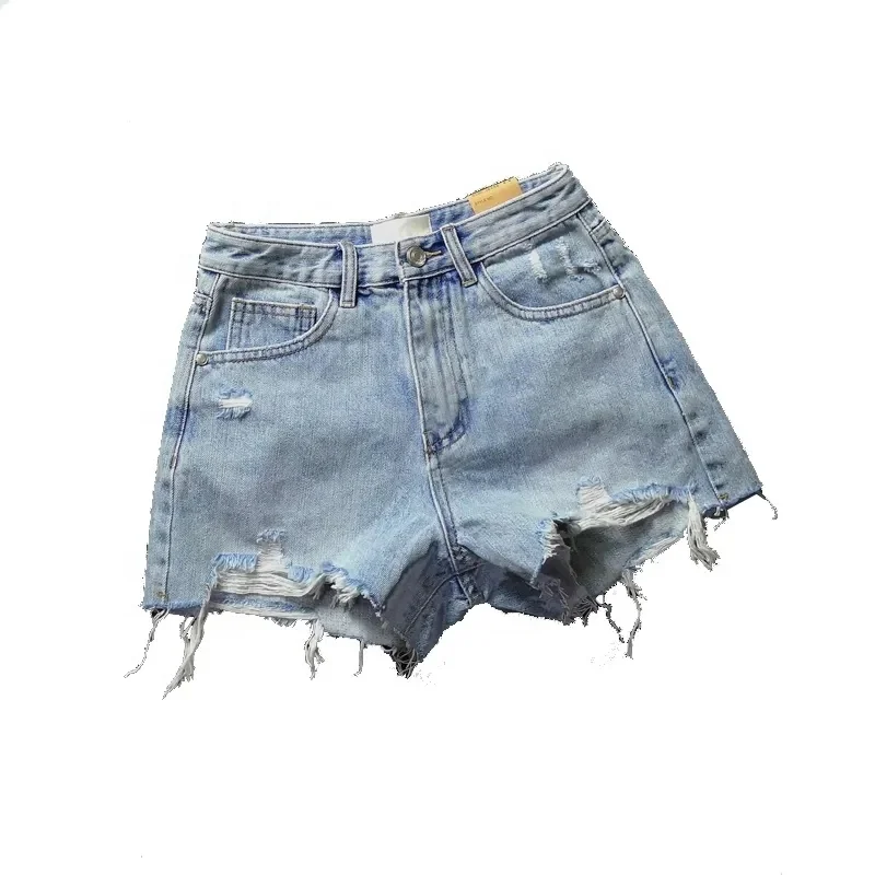 Casual High Waist Denim Shorts Women Summer Plus Size Pocket Tassel Hole Ripped jeans Short Female Femme Short Pants Women