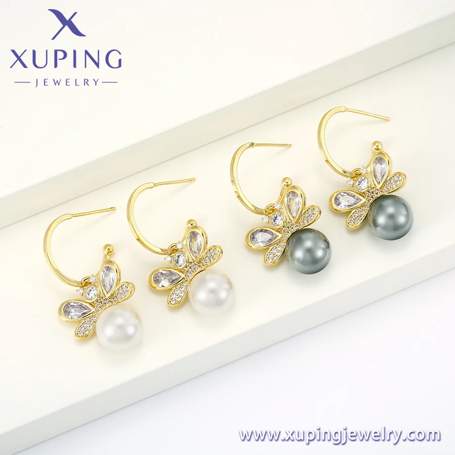 YMearring-720 xuping jewelry Royal Elegant Animal Bee Diamond Pearl 14k Gold Plated Women's Christmas Earrings