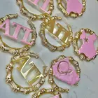 Earrings Earrings New Arrival Custom Name 18k Gold Plated Pink Color Epoxy Bamboo Hoop Earrings Women