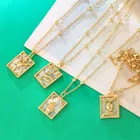 Gold Necklace Necklace Vintage Astrology Horoscope Waterproof Square Medallion 18k Gold Tarot Card Necklace
