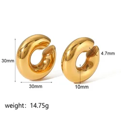 Fashion Jewelry 18K gold plated stainless steel  thick cylindrical tube hollow ear clip cuff punk gold dangle earrings