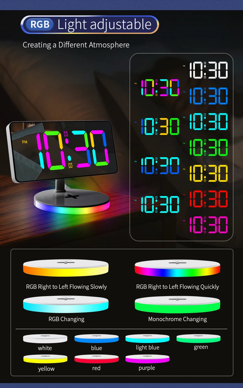 New Design LED Night Light Digital Alarm Clock 15W Fast Charging Station Wireless Charger with Alarm Clock