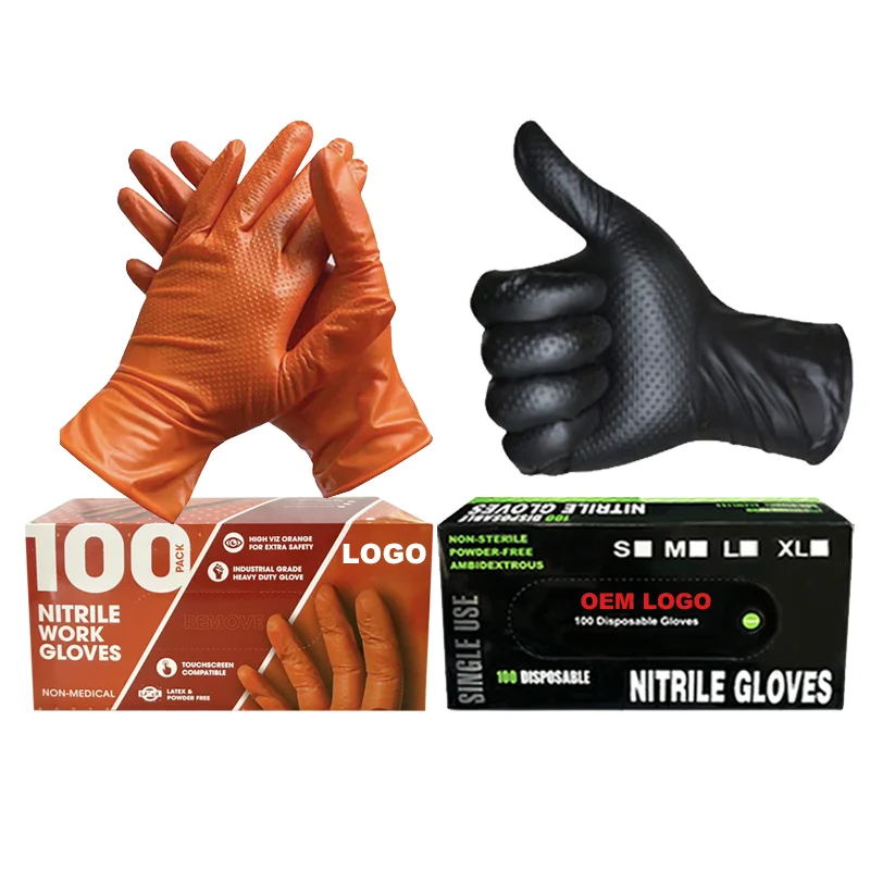 black and orange nitrile gloves