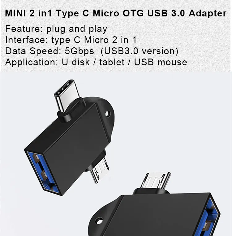 2 in 1 USB3.0 to Micro Type C USB Converter OTG Adapter for Android Phone U Disk Mouse