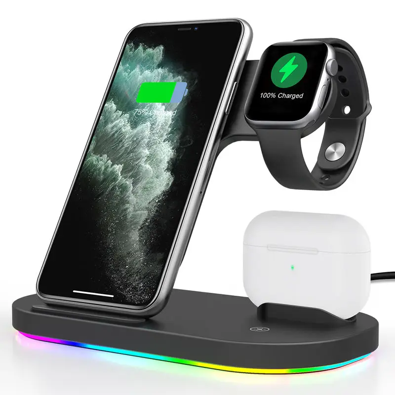 High Quality Stand Mobile Phone Charging Holder 3 In 1 Wireless Charger Station