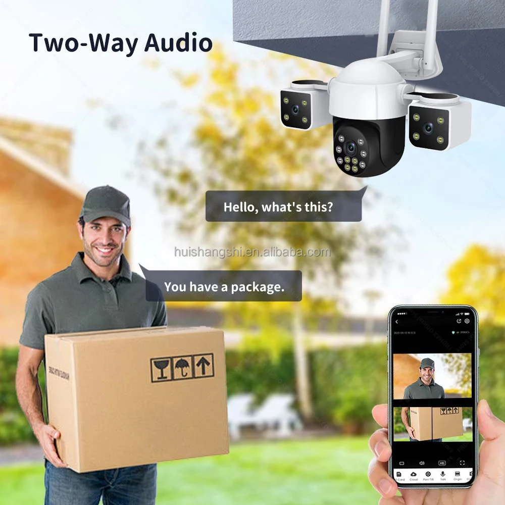 6K 12MP WiFi IP Camera Outdoor Three lens Panoramic View PTZ IP Camera AI Tracking Security Protection CCTV Video Surveillance