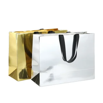 Wholesale Factory Customized Fashion Mirror Luxury Gift Shopping Paper Bags With Ribbon Handles For Jewelry