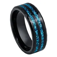 Luxury Hammerd 8mm Men's Tungsten Ring Fire Opal Inlay black plated Wedding Band Engagement Rings