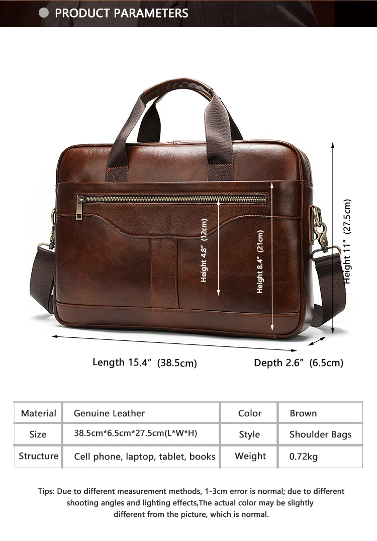 Men's Genuine Leather Briefcase waterproof Laptop Handbag Shoulder bag Business Briefcase