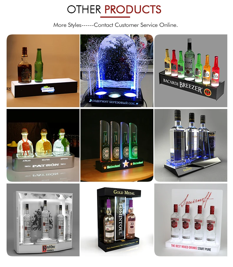 Custom Design Lighted Back Bar LED Light Display stand rack Glorifier Liquor Wine Bottle Holders