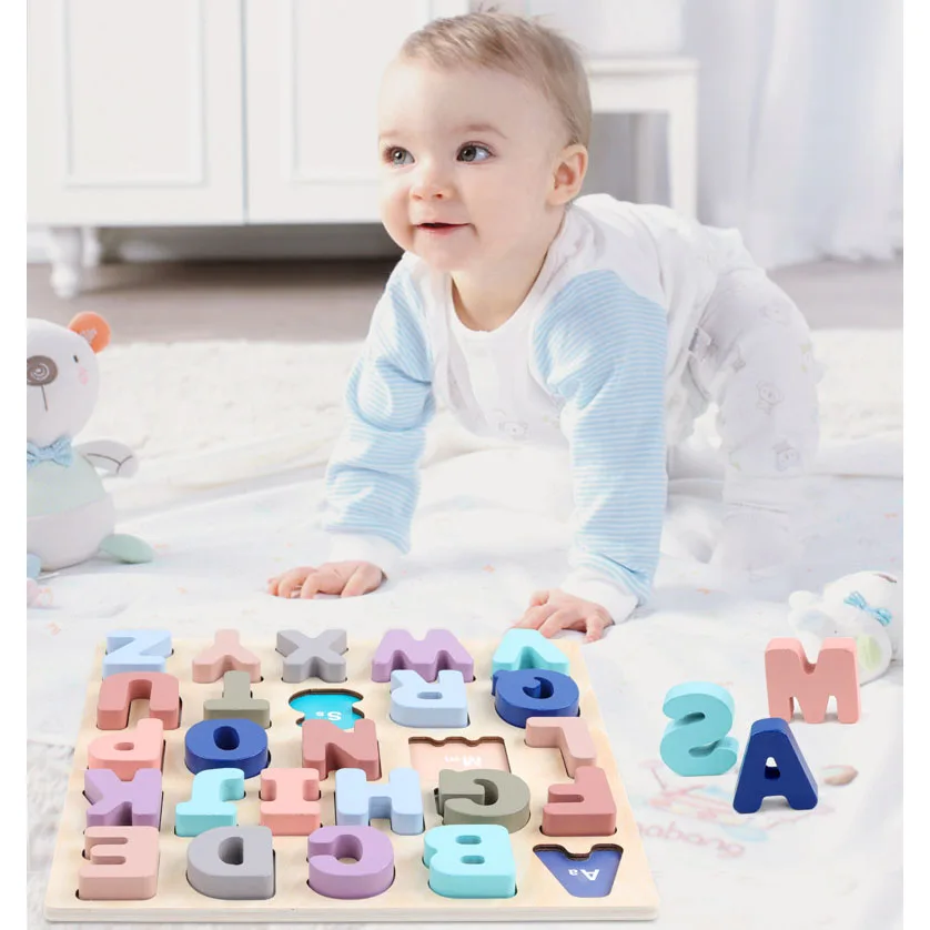 Hot Sale Toddlers Early Learning Alphabet Number Shape Wooden Puzzles Kids Baby Preschool Educational Toys