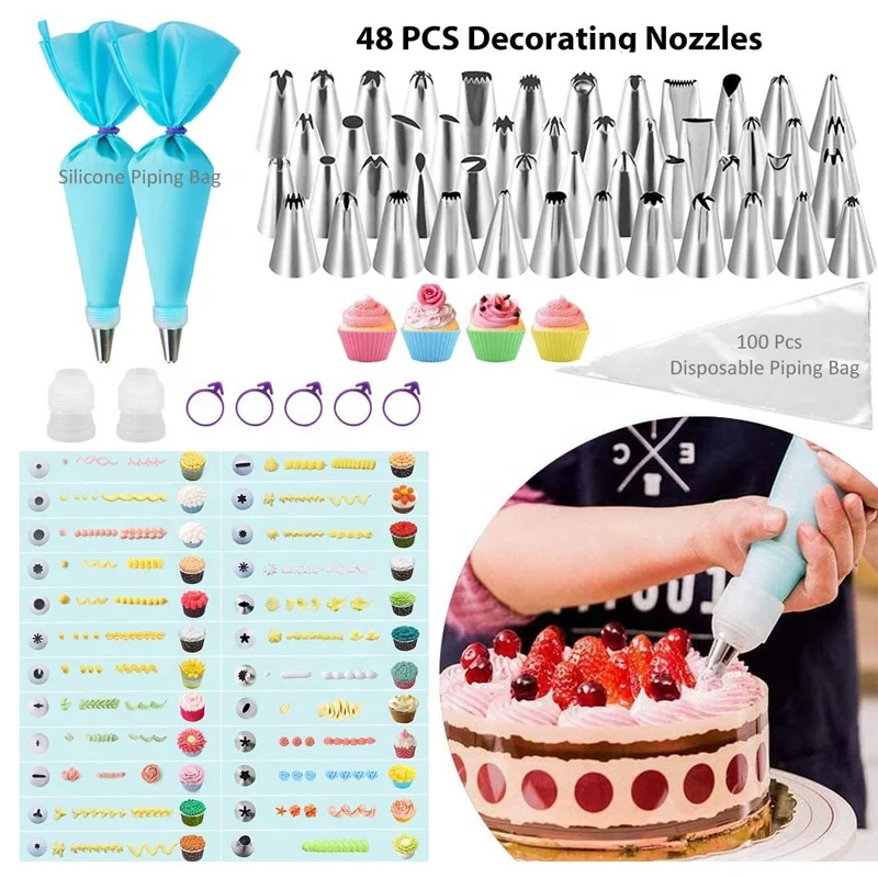 Customizable Cake Decorating Supplies Tool Kit 216Pcs Cake Baking Decorating Accessories Tool Set with Cake Turntable
