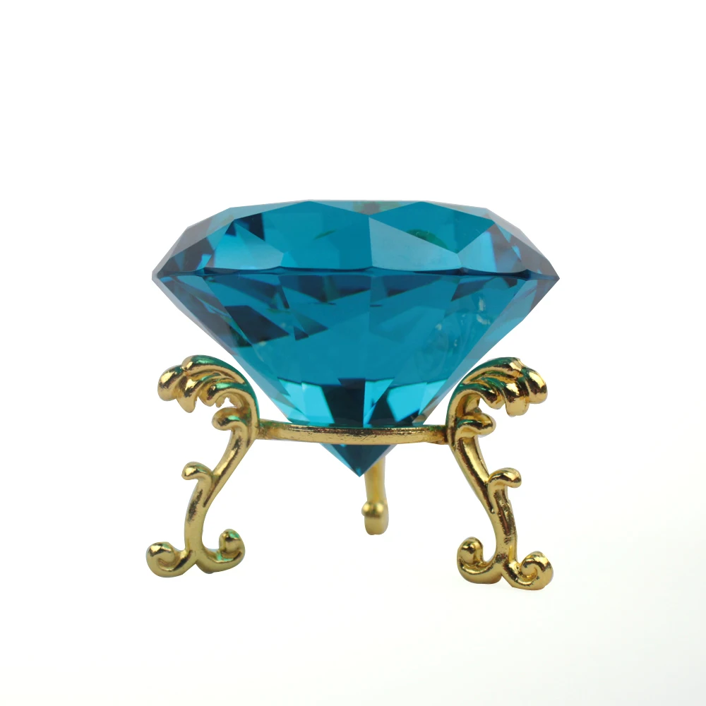 60mm clear crystal glass diamond and metal stand gemstone toy