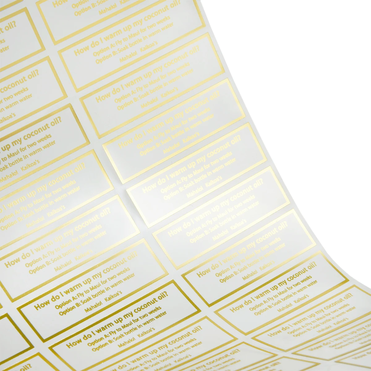 Transparent luxury adhesive label custom LOGO sticker gold foil waterproof coconut oil jar cap seal PVC hot stamping labels