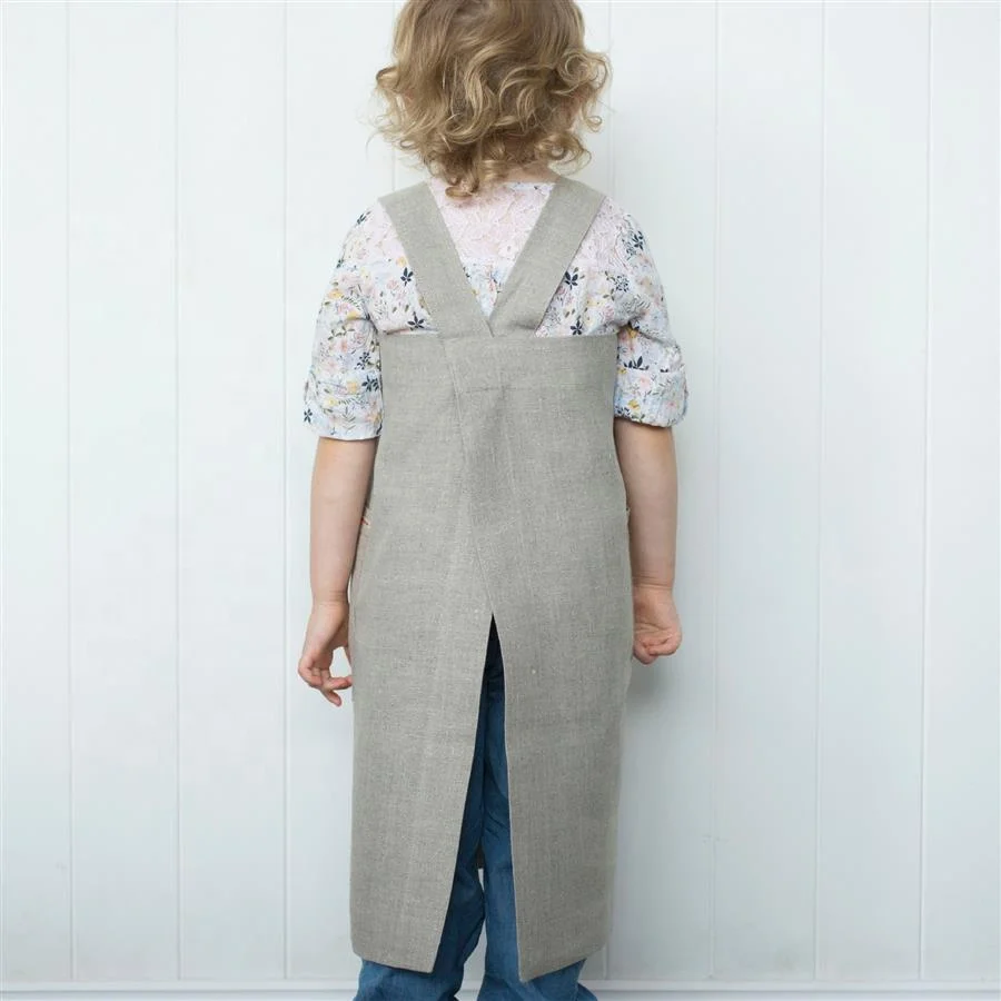 Linen Cotton Aprons Children Kids Cross Strap Linen Kitchen Child Apron School Smock&Apron