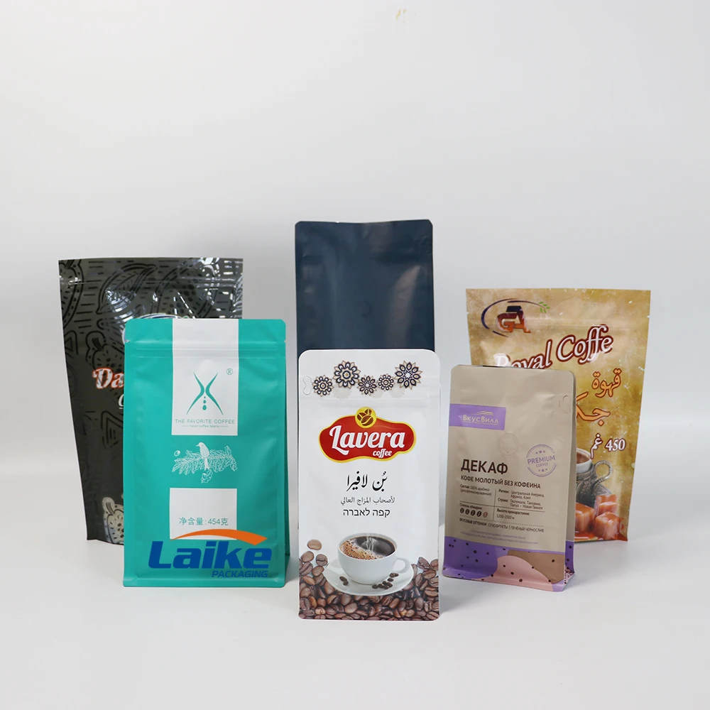 New Custom 250g Flat Bottom Aluminum Foil Coffee Bean Bags with One Way Valve and Zipper Bolsas Para Cafe Packaging