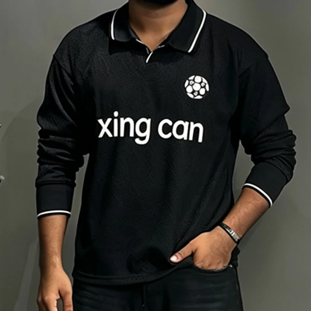 product custom logo rugby polo shirts mens casual long sleeve pullover knit polo tops with screen printing sports polo shirts for men-4