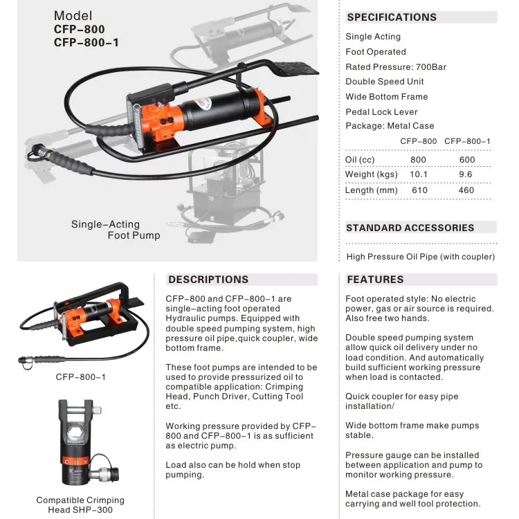 China Supply CFP-800 Single Acting Foot Operated Hydraulic Pump