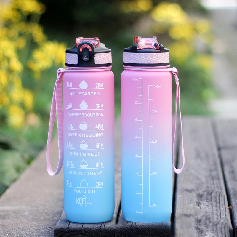Free Sample Customized Wholesale Time Marker BPA Free Fitness Tritan Gym Motivational Sports Plastic Water Bottle For School