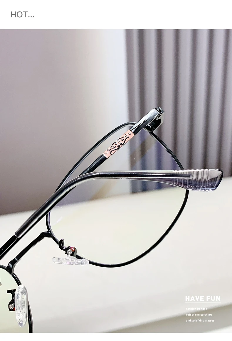 7126 2023 New Fashion Photochromic Glasses Cat Eye Glasses Metal