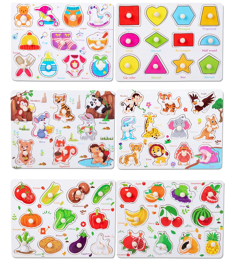 Montessori Puzzles en bois planches à main jouets Puzzle Peg Puzzle bébé jouets éducatifs pour les tout-petits de la maternelle préscolaire fournisseur