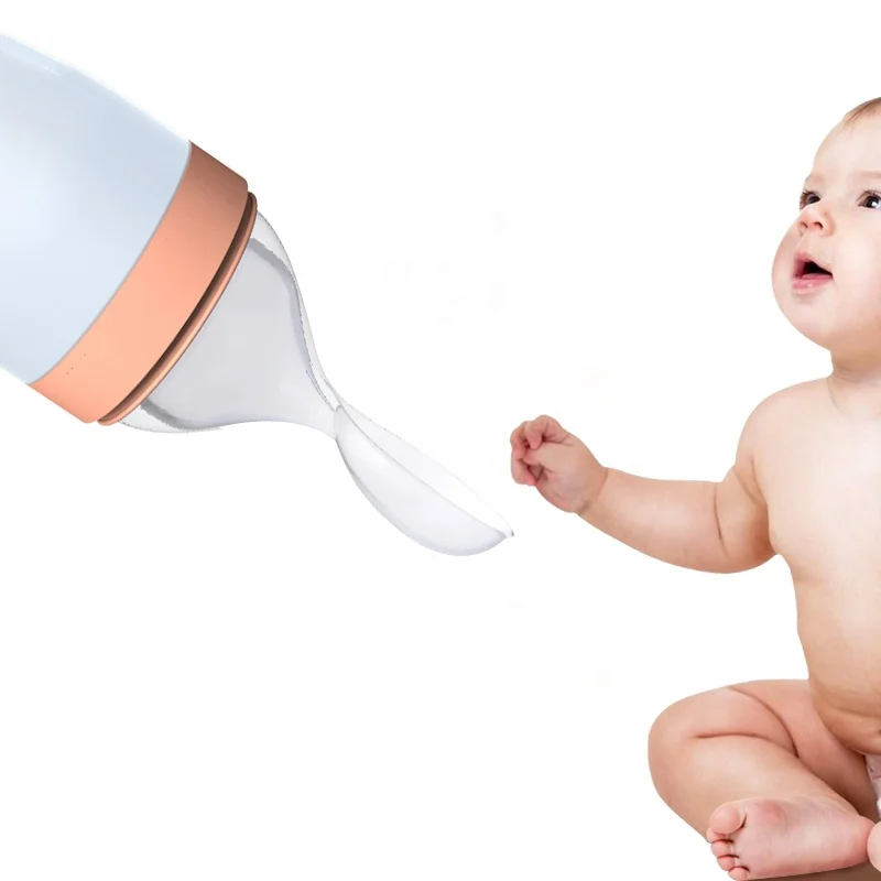 2023 Hot Sell  Biberon Bebe  Silicone  Baby Bottle  Rice Cereal With Spoon For Infant Kids Hands Free Baby Feeding Bottle