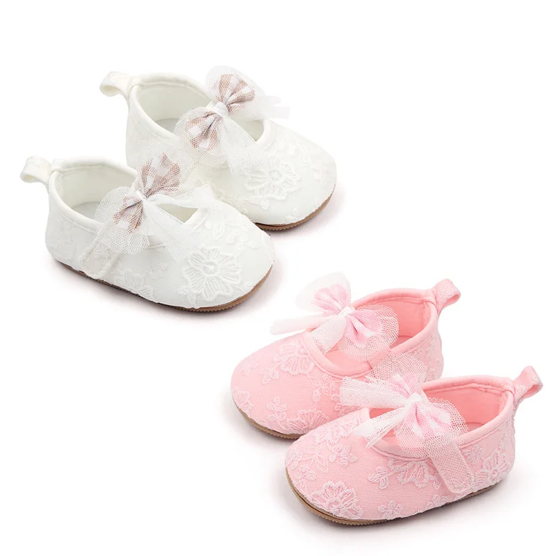 New Embroidered Mesh Bow Soft Soled Non-slip Baby Toddler Shoes for Girls manufacture