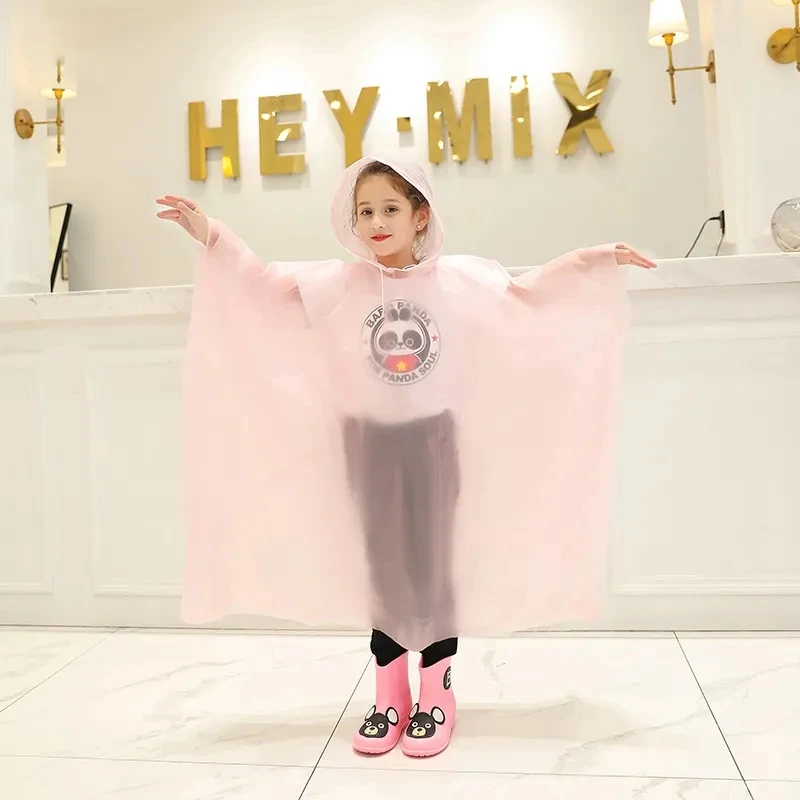 HJH434 Children Raincoats PEVA Waterproof Thickened Rain Coat Reusable Transparent Rain Jacket Clear Kids Rain Wear Suit