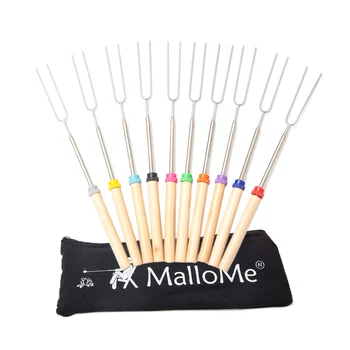 Customizable Amazon Sets Marshmallow Roasting Sticks Telescopic Smores Sticks Hot Dog Fork With Wooden Handle 31.9Inch