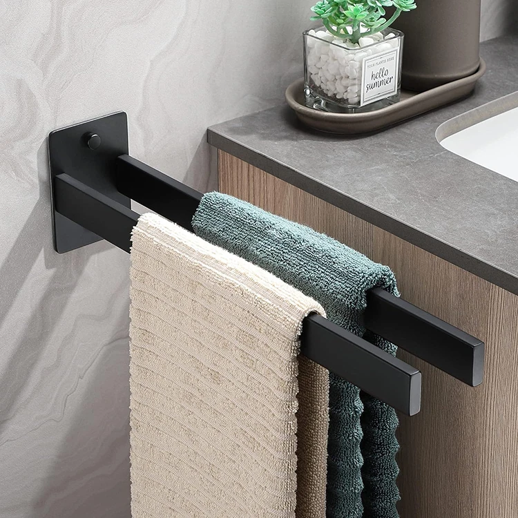 Wall Mounted Modern Towel Holders Stainless Steel Black Towel Bar Easy To Install Adhesive Towel Bar