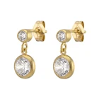 925 Silver Drop Earrings Gemnel Fashion Women 925 Silver Gold Duo Double Diamond Drop Earrings