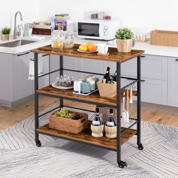 Wholesale Kitchen Island Storage Cabinet Industrial Style Kitchen Cart with Drawer and Wheels for Cooking Organizer