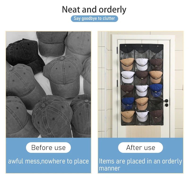 Hat Storage Rack  with 3 Hooks Multiple Caps Display Hanging Bag Over the Door for Caps Organization