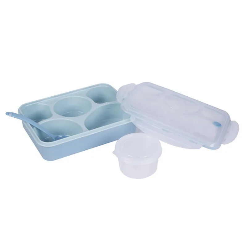 Kids Outdoor PP Food grade with spoon sauce container 5 compartments Microwave plastic kids bento lunch box