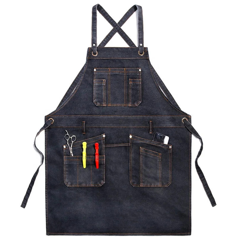 Fashion  Economic Denim Working Apron Restaurant Coffee Shop Uniform Custom Aprons