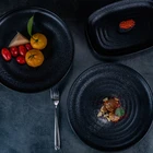Sets Horeca Ceramic Crockery Matte Black Plates Dinnerware Sets Luxury Restaurant Hotel Catering
