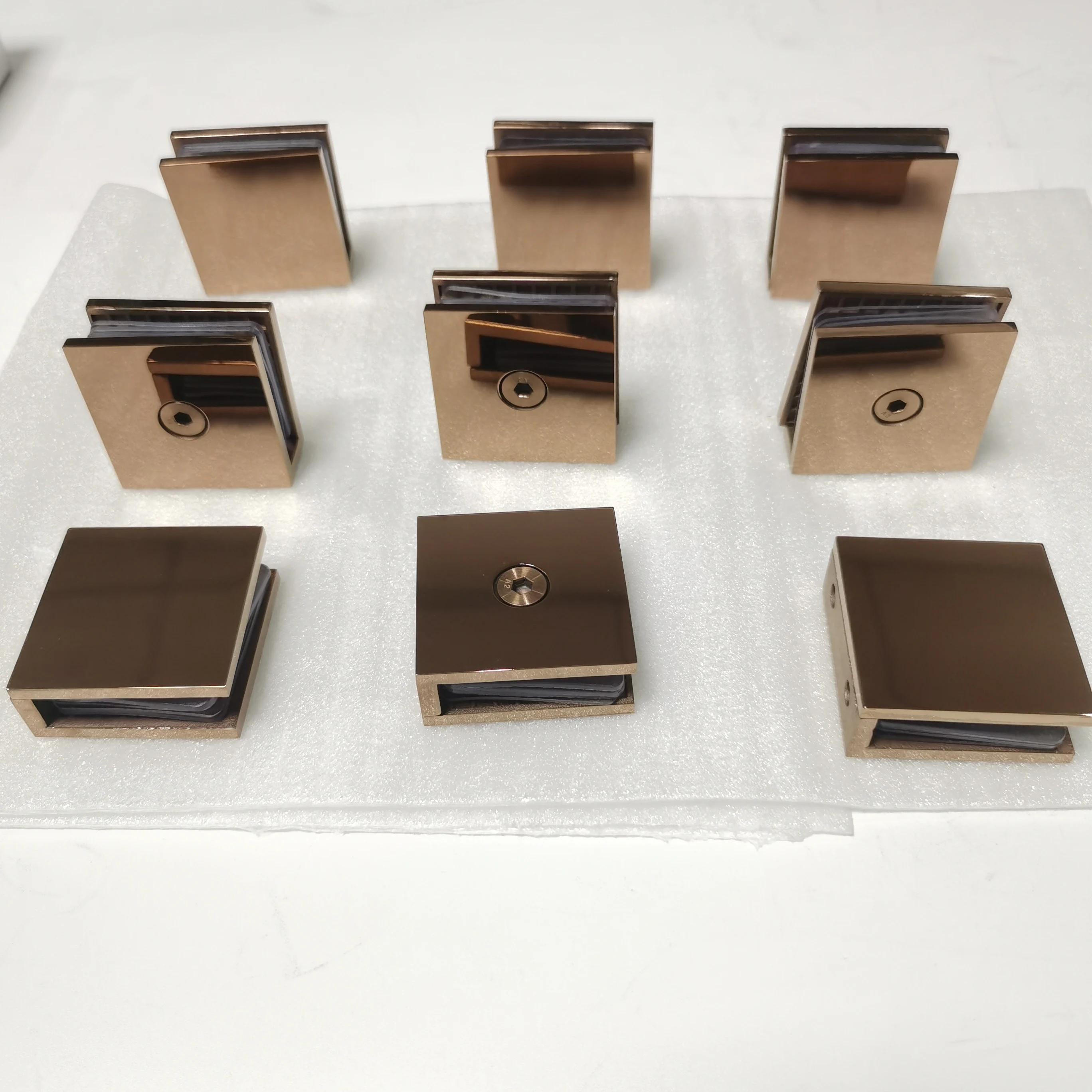 Rose Gold Quality Glass Clamps Square Wall to Glass Clip Casting Clamp for Shower Fittings