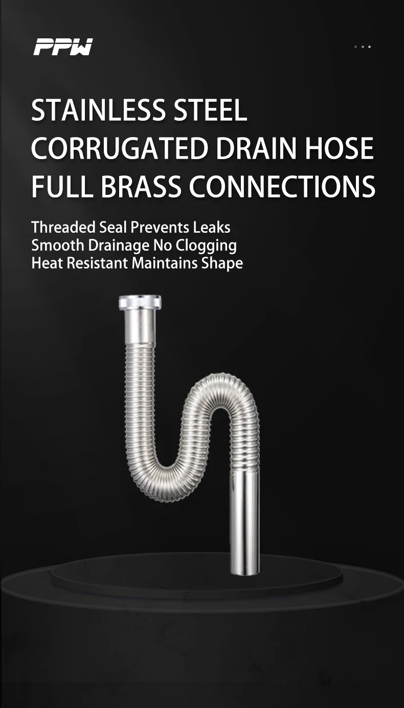 304 Stainless Steel Flex Pipes Plated Spring Water S Trap Pipe Flexible Drain Hose for Washbasin factory