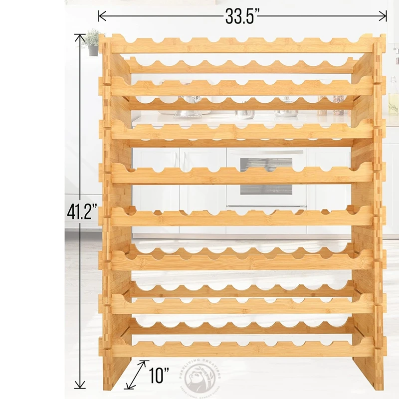 8-Tier Large Floor Freestanding Stackable Solid Wood Wine Glass Holder Display Shelves Bamboo Wooden Wine Rack for Bottle