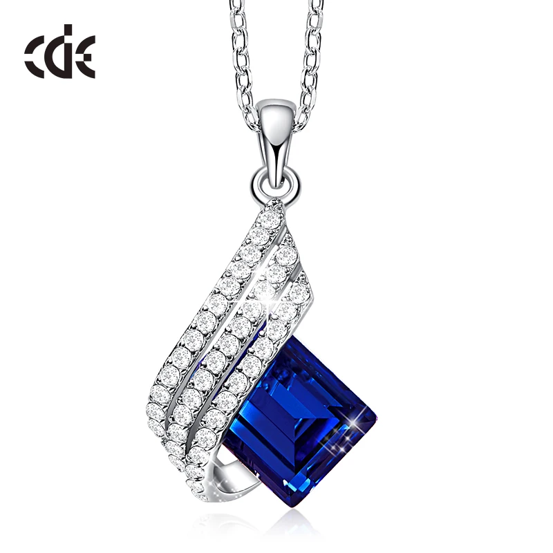 Custom Square Necklace Irregular Geometric Austrian Crystal Stone Necklace Silver 925 For Women